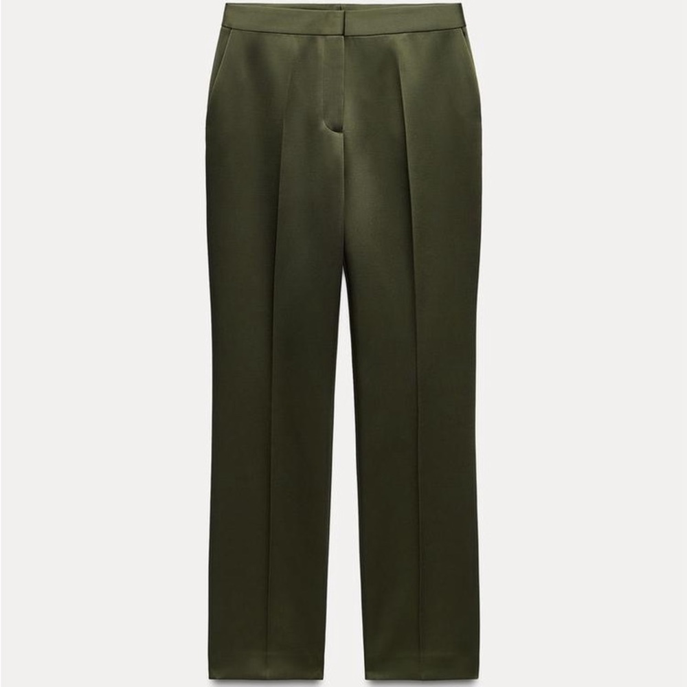 Zara- New With Tags Olive Satin Pants